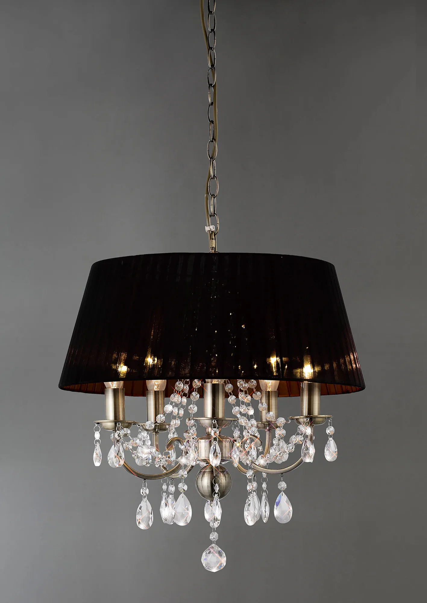 Olivia Antique Brass-Black Crystal Ceiling Lights Diyas Shaded Crystal Fittings